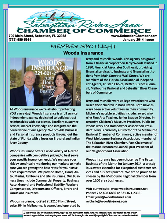 Woods Insurance Sebastian Chamber Members Spotlight 2014